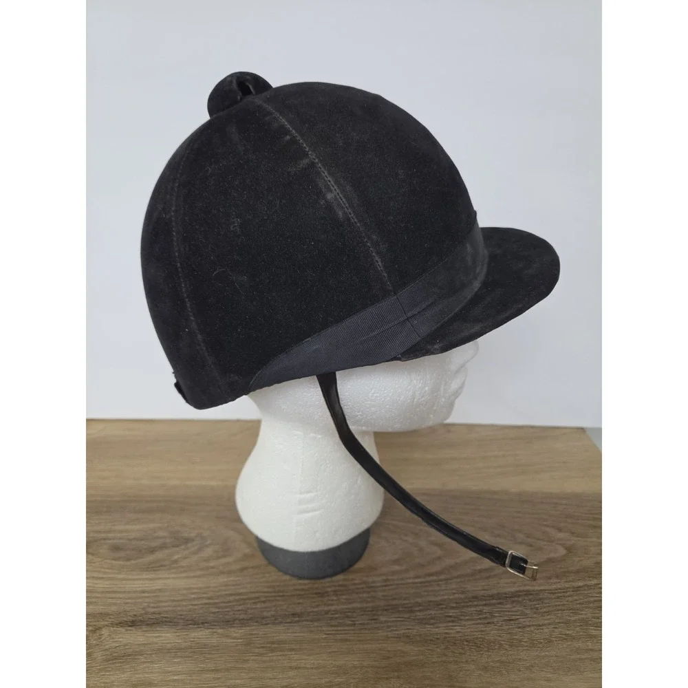 Vintage Velvet English Riding Cap Equestrian Helmet Black Fox Hunt Prop Costume